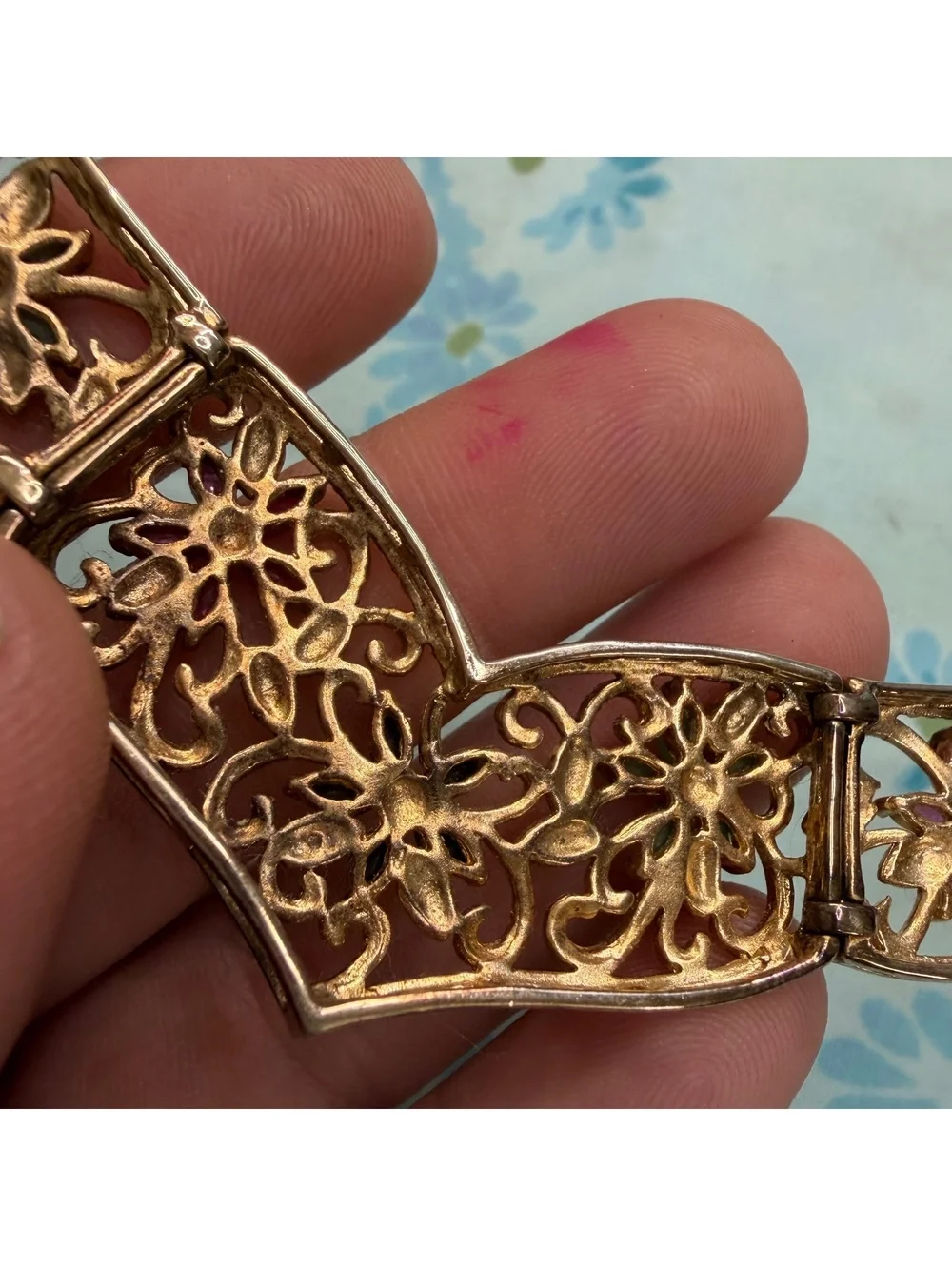 Filigree vermeil sterling choker necklace with emerald sapphire ruby detail vtg